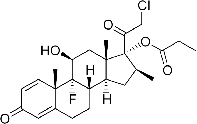 Formula di struttura del clobetasolo propionato, principio attivo del Clobesol